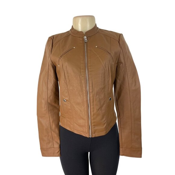 Vero Moda Women's Brown Faux Leather Jacket With Various Pockets Sz S - New - Picture 1 of 9